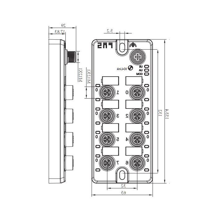 M12 interface, IO-Link Hub, 8AO, 0-10V DC voltage analog module, 00BB17