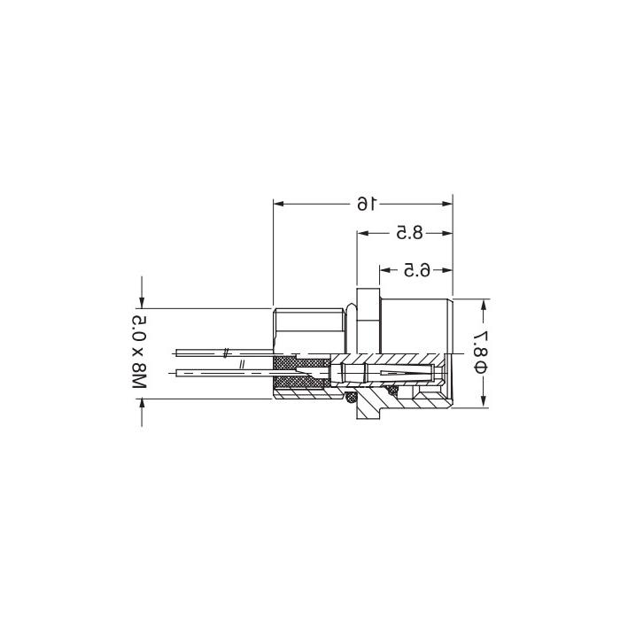 M8 3-PIN, straight female, flange socket, front mounting, 63SA02-XXX