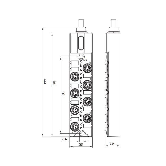 M8 junction box, Single channel, NPN, 8-port integrated, with LED, PVC non-flexible cable, gray sheathing, 23N821-XXX