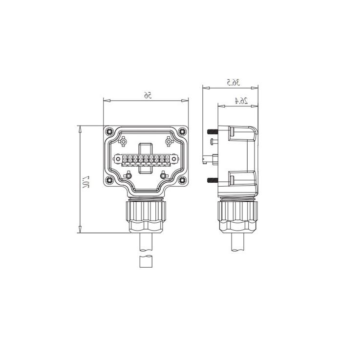 For M12 junction box (base), 4 way, single channel, with top cover and PUR flexible性电缆、黑色护套、24T091-XXX