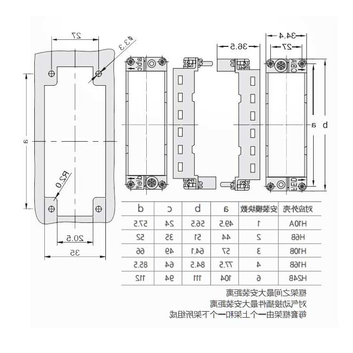 HM module frame (female), can be installed 6 quasi-modules, suitable for H24B shell, H24B-T6-F, 09140240313